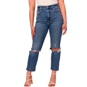 Abercrombie & Fitch Ultra High Rise Straight Leg Busted Knees Jeans Size 27